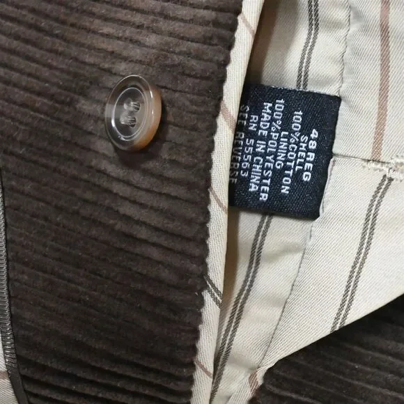 Statements 48R Brown Wide‎ Wale Corduroy Mens Blazer Suit Jacket Sport Coat